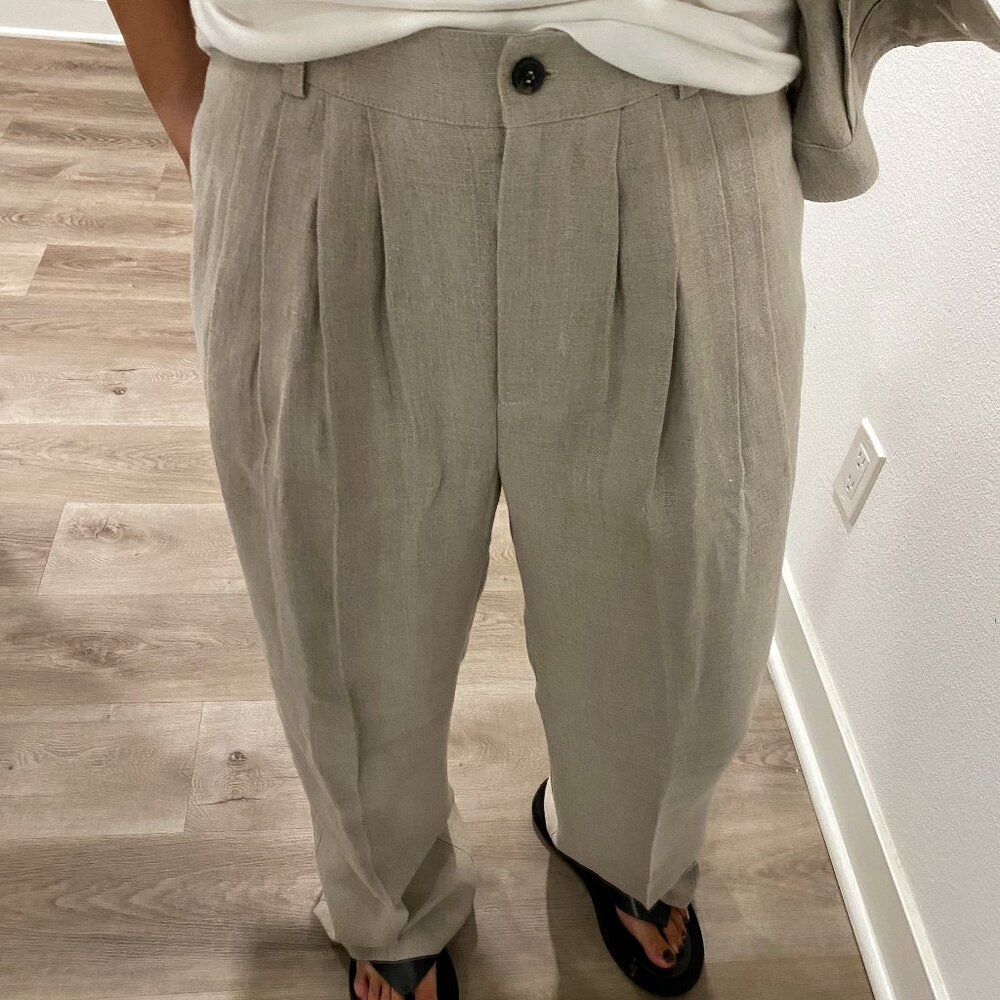NWT Skall Studio Joan Wide Leg High Waisted Pleated Linen Pants 36